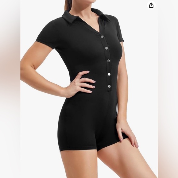 POLO BODYCON ROMPER BLACK SIZE SMALL SHORTS AND SHORT SLEEVE WITH BUTTONS - Picture 3 of 10